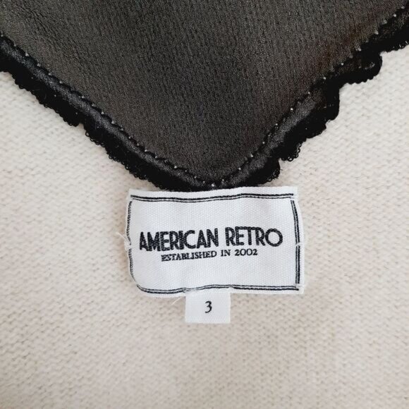 AMERICAN RETRO 100% Wool Button Down Cardigan w/ Black Mesh Sz M Flawed - Picture 13 of 14